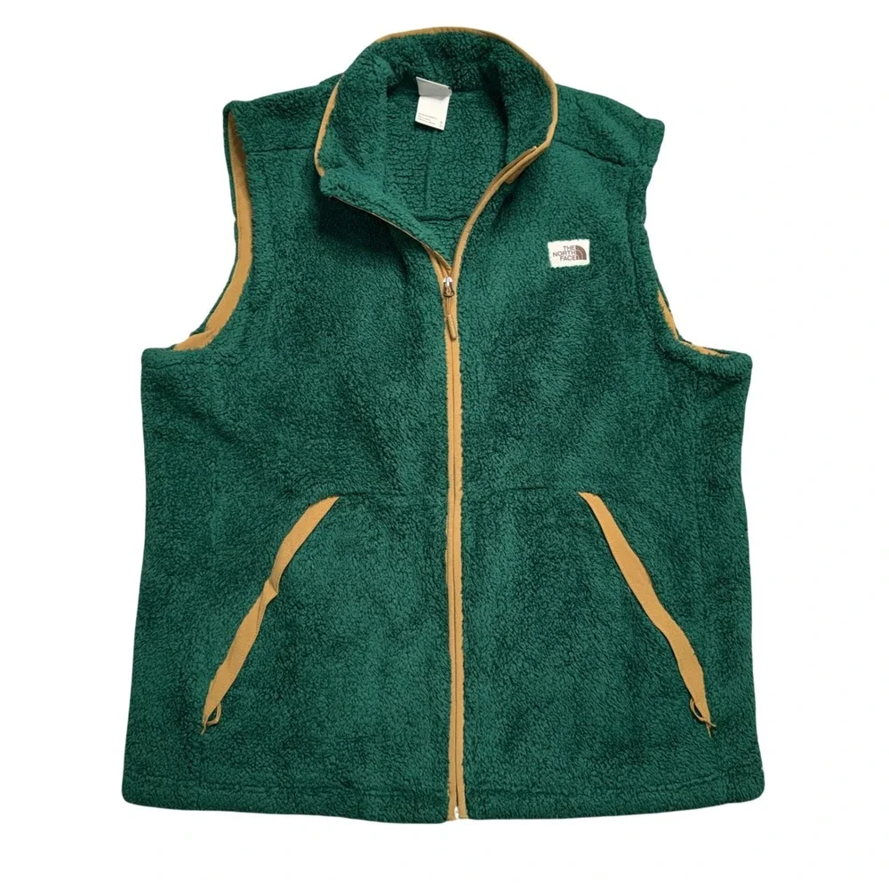The North Face Sherpa Fleece Vest Mens XL Green Excellent Full Zip High Pile